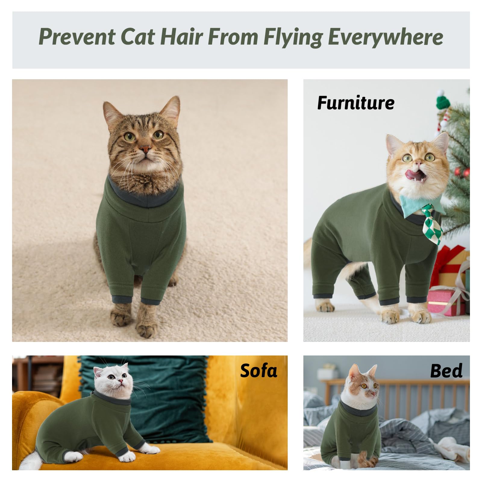 Chaleco Polar para Gatos, Chaqueta de Invierno Abrigo Otoño Invierno Caliente Pullover Suave Fleece Onesie Felpa para Gatos Body Postoperatorio(Verde Militar, M) — view 6