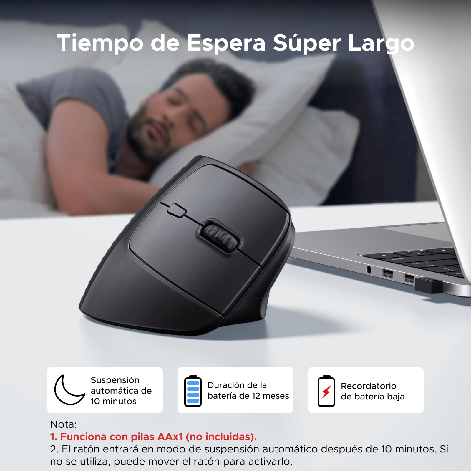 UGREEN Ratón Vertical Inalámbrico 2,4G y Bluetooth 5.4 Silencioso 4000 dpi | Ergonómico Compatible con Windows macOS Linux