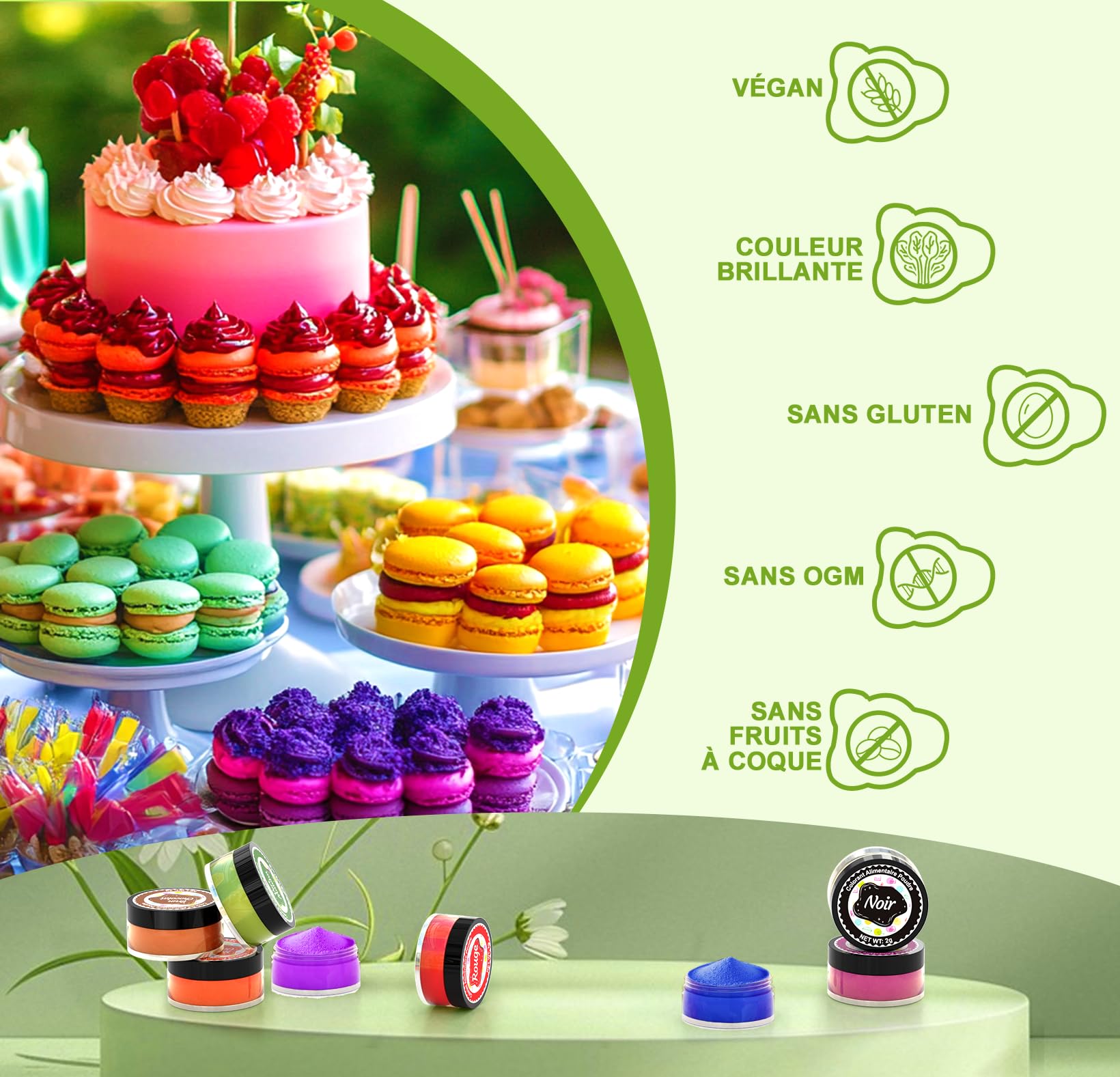 Colorant Alimentaire Poudre - 24 Couleurs Concentré Colorants Alimentaires pour Gâteau, Vegan, Peinture Alimentaire Poudre pour Glaçage, Fondant, Cuisson, Biscuits, Macarons, Bonbons - 2 g