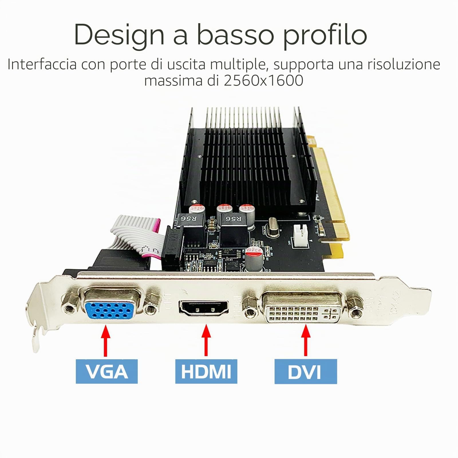 QTHREE Radeon HD 5450 Scheda Video, 2GB GDDR3 64-bit, DVI HDMI VGA, Scheda Grafica Basso Profilo per PC, GPU, PCI Express x16, DirectX 11, Supporto 2 monitor