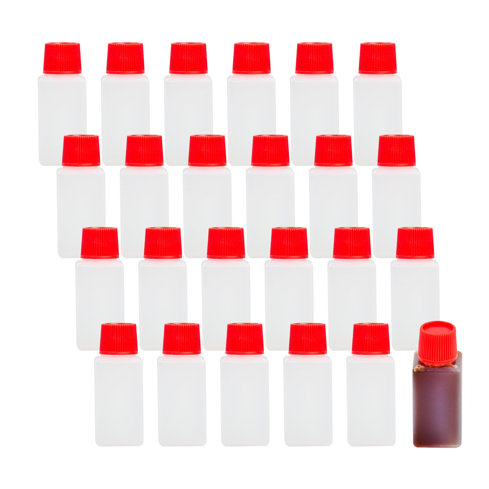 Restaurantware -Bento Tek - Mini botellas de salsa de soja de 6 mililitros, 1000 mini botellas desechables para condimentos con tapas rojas, paquete de condimentos, vinagre o salsa, botellas de