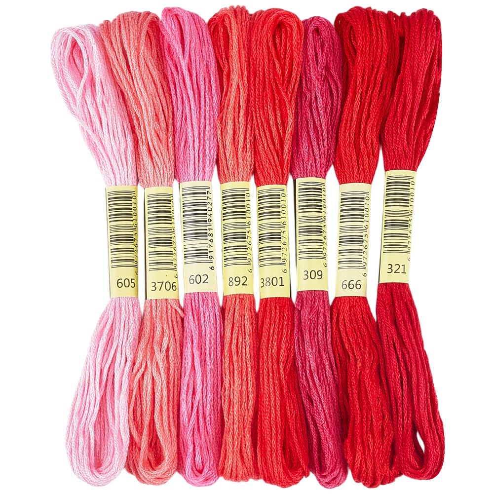 1 Box 65.6 Yards 8 Skeins 6 Ply Red Friendship Bracelet Floss String Variegated Embroidery Cotton Thread Bulk Assorted Cross Stitch Gradient Yarn Set for Sewing Hand Making Diy Felt Projects
