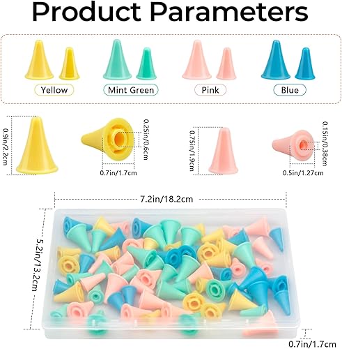 Miniatura 2 de FIVEIZERO 64 tapones protectores de puntos para agujas de tejer con caja de plástico, 32 tapas de agujas de tejer pequeñas y grandes (2 tamaños),