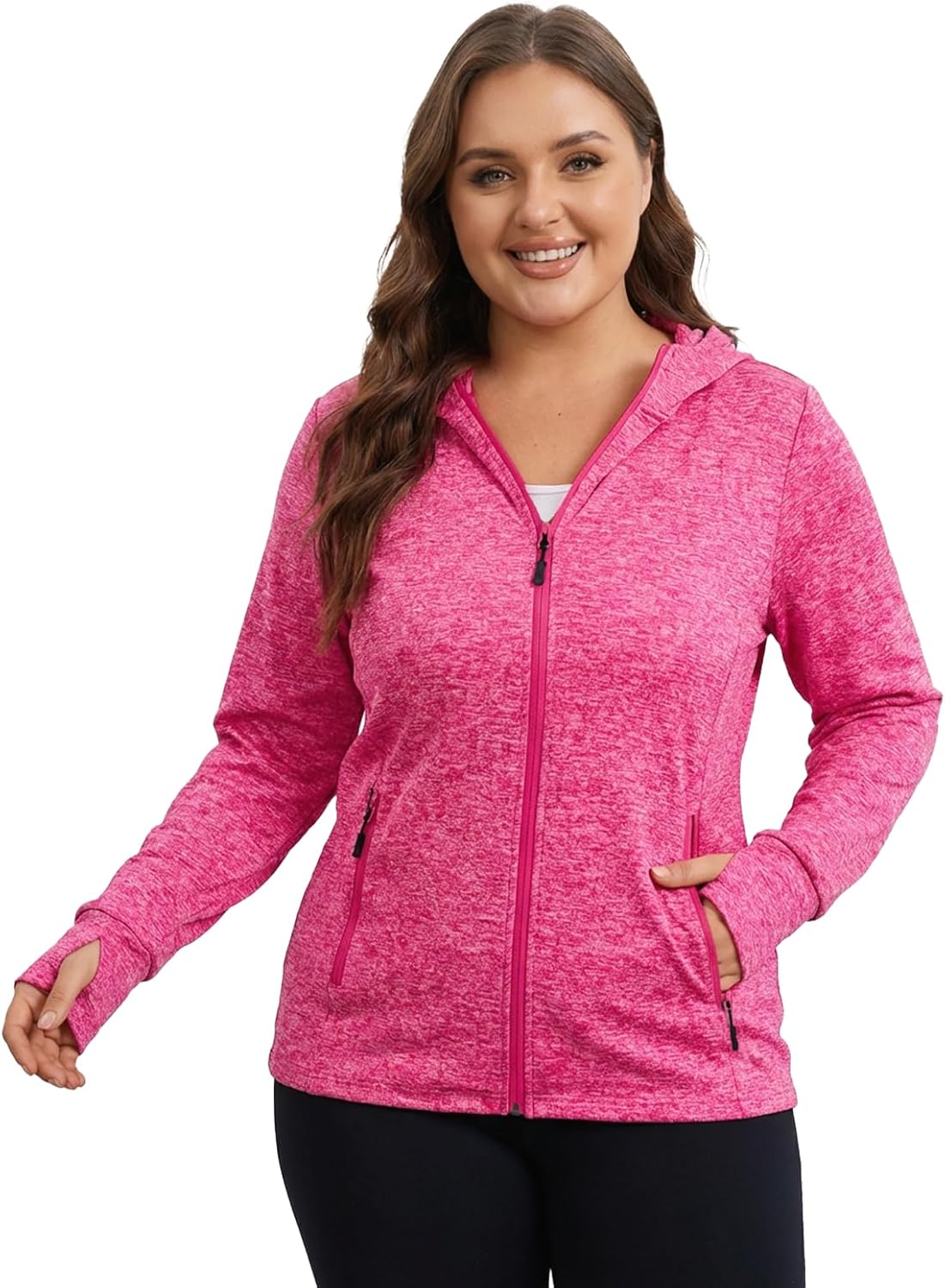 Womens Plus Size Lightweight Workout Zip Up Jackets Stretch Athletic Running Hoodie Jackets with Thumb Holes