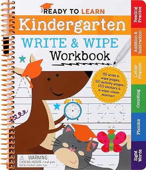 Ready to Learn Kindergarten Write and Wipe Workbook Addition, Subtraction, Sight Words, Letter Sounds, and Letter Tracing