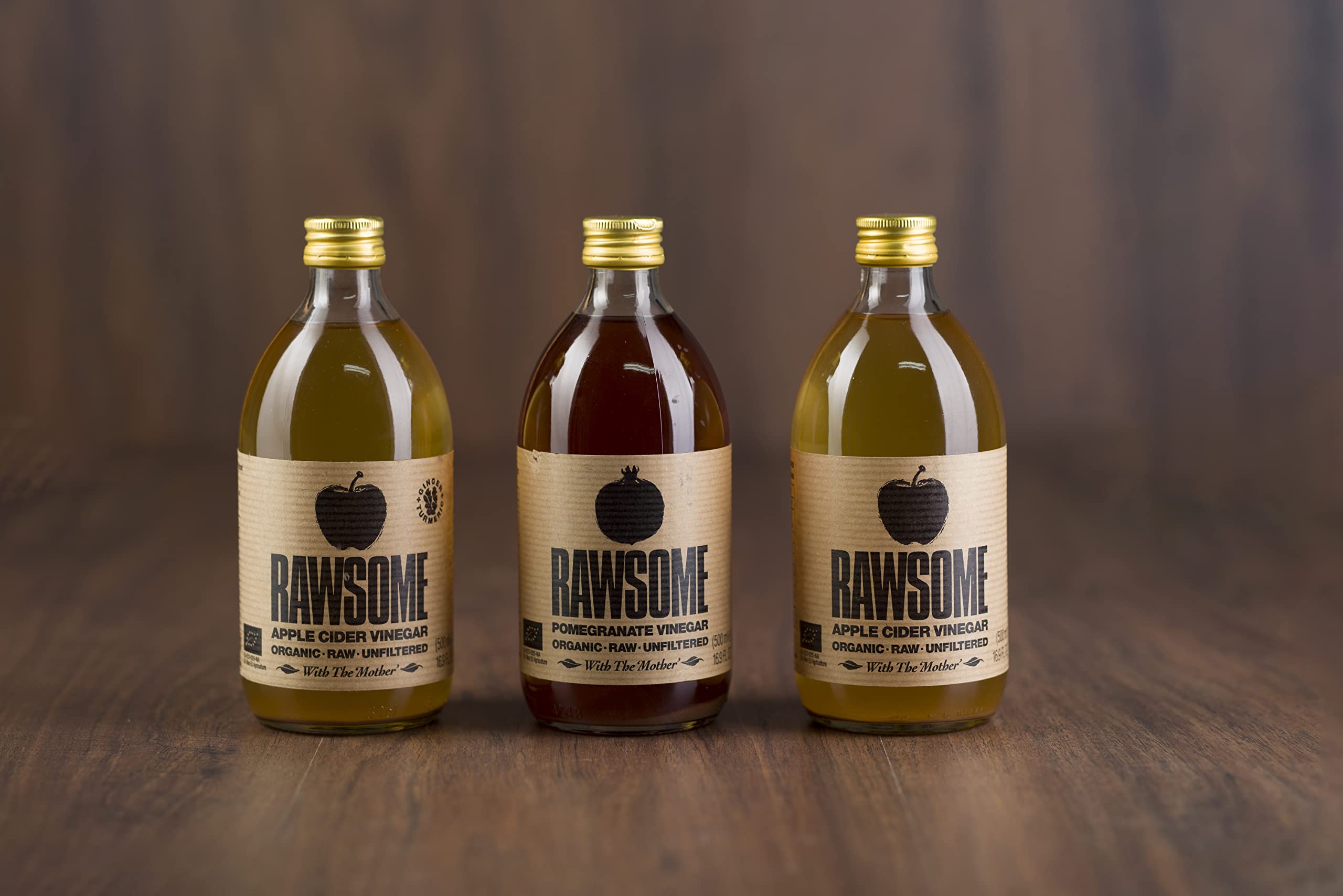 Rawsome Vinegars - Vinagre de Sidra de Manzana con la madre 100% Natural. Vinagre Ecológico Puro Sin Filtrar, Vegano y Vegetariano. Botella de Vidrio 500 ml
