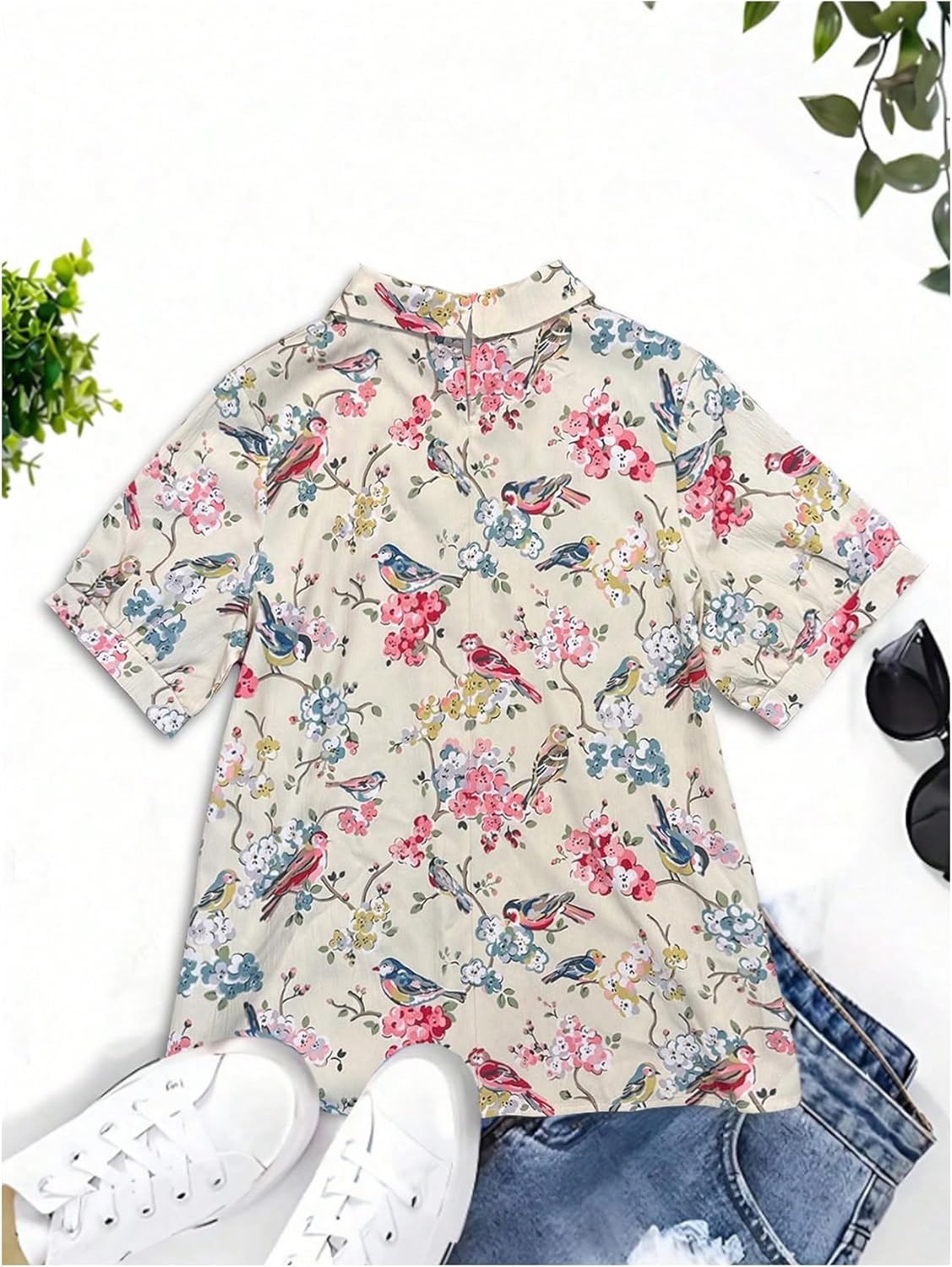 Verdusa Women's Boho Floral Tops Vacation Short Sleeve Collared Blouse Shirts Brunch Outfits - Image 2