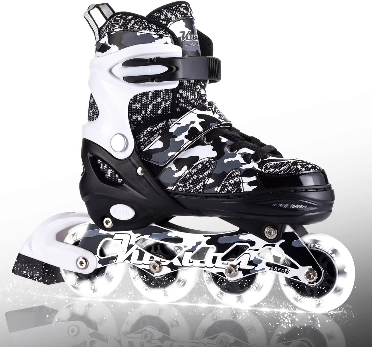 Kuxuan Skates Adjustable Inline Skates for Kids and Youth with Full Light Up Wheels Camo Outdoor Roller Blades Skates for Girls and Boys Beginner