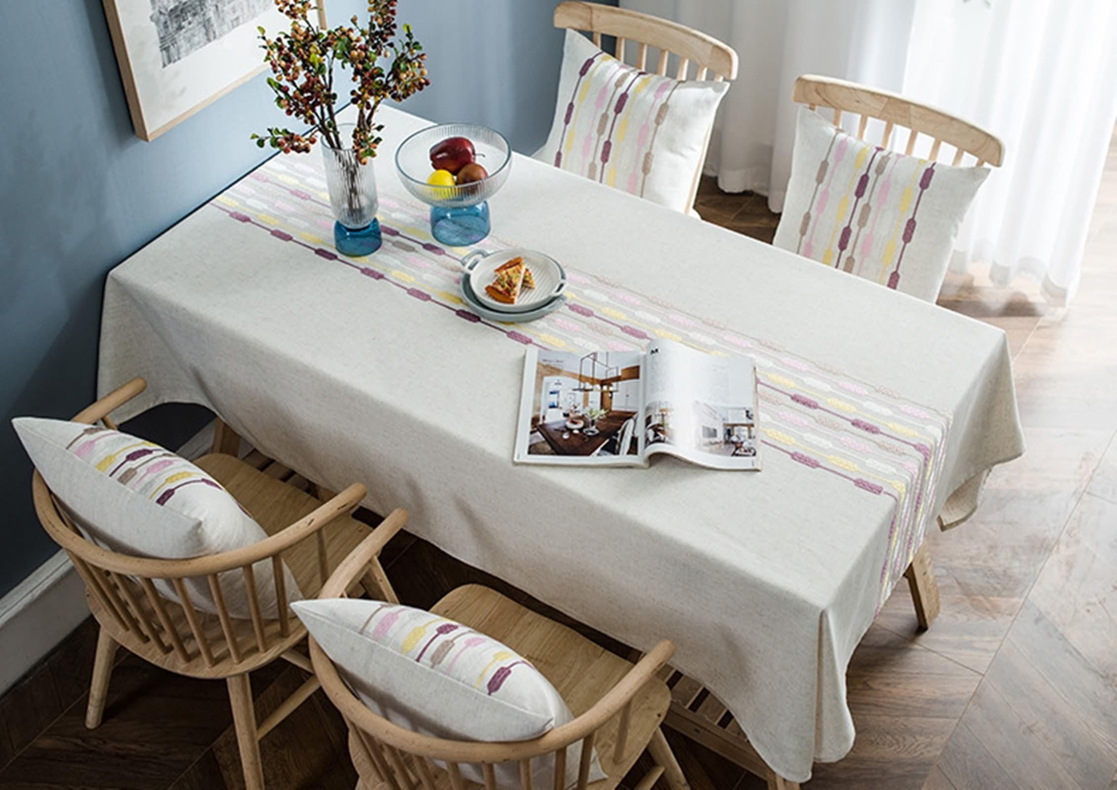 Tablecloth fioletowy, poliester zmywalny obrus w paski obrus zmywalny prostokątny 135 x 300 cm