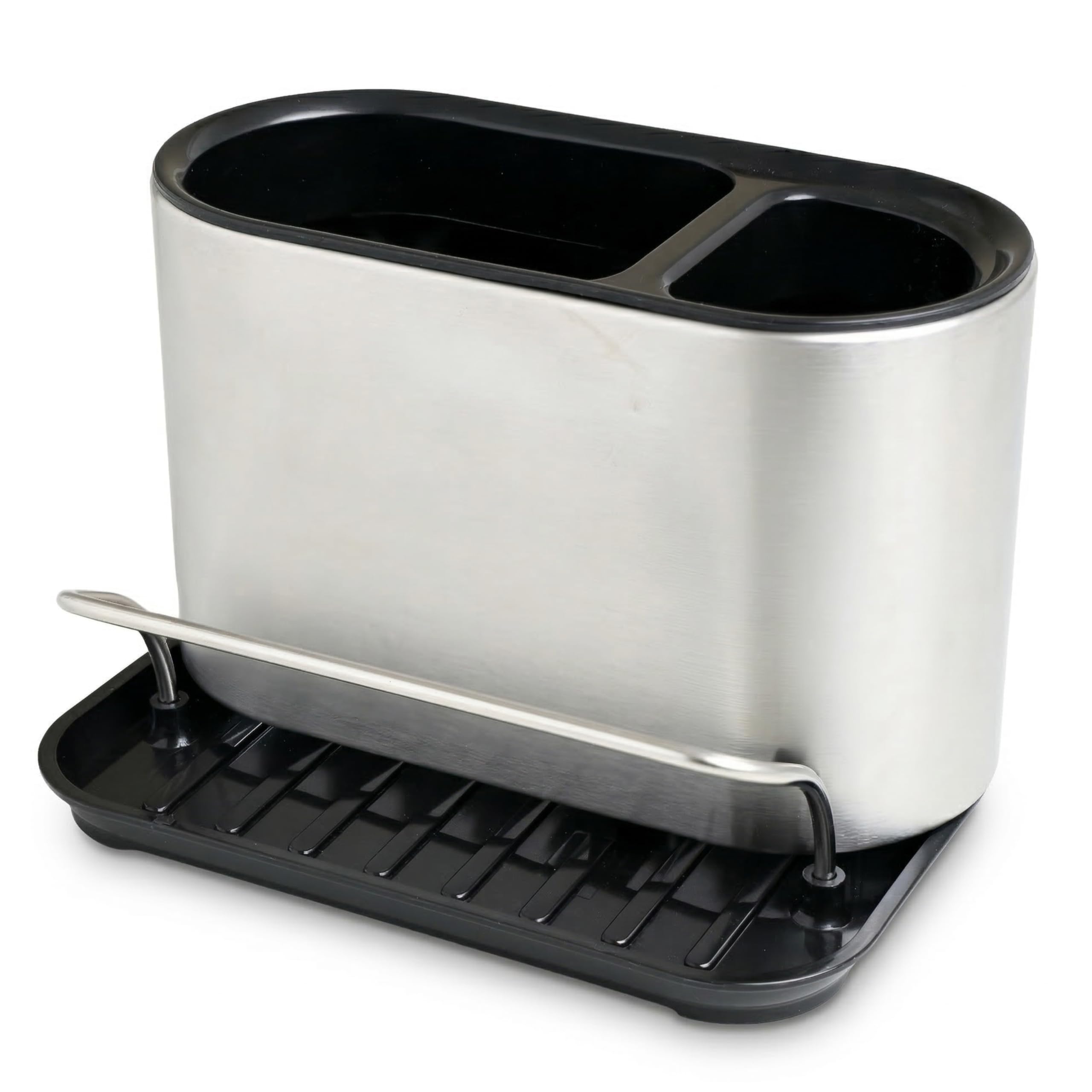 Kitchen Sink Caddy with Drip Tray, Detachable Kitchen Sink Organiser for Sponge, Brush & Washing Up Liquid, Rust Resistant Dish Soap Holder with Drain Tray & Cloth Rail