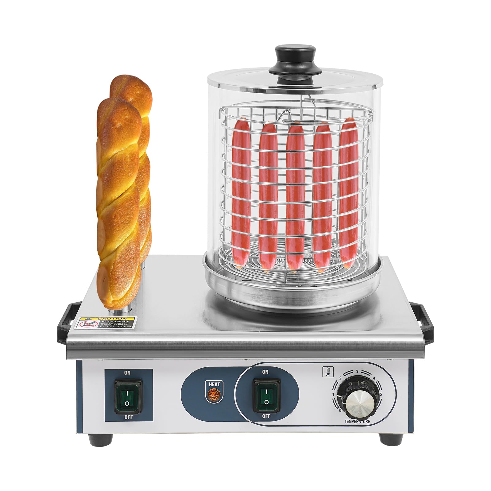 Chauffe-chien professionnel en acier inoxydable avec capacité de 6 l et 2 barres à pain, réglage de la température de 50 à 300 °C, puissance 550 W, pour les plats à emporter, les camions alimentaires
