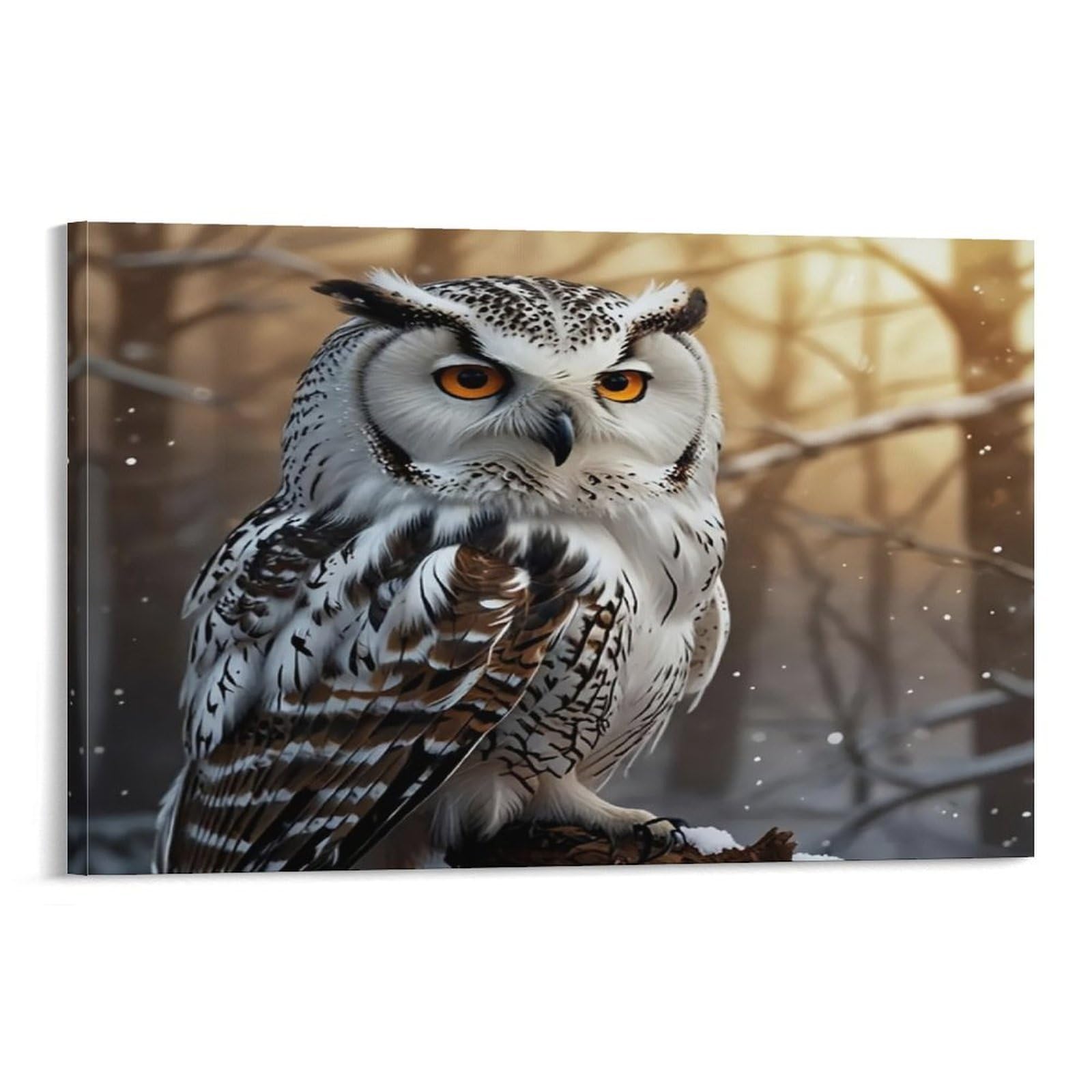 CPLVKWRQJ Snowy Owl Portrait Single Piece Striped Owl Standing in Winter Woodland Canvas Print - Kitchen Canvas Wall Decor Easy to Clean Removable Focal Point 16x24inch(40x60cm)
