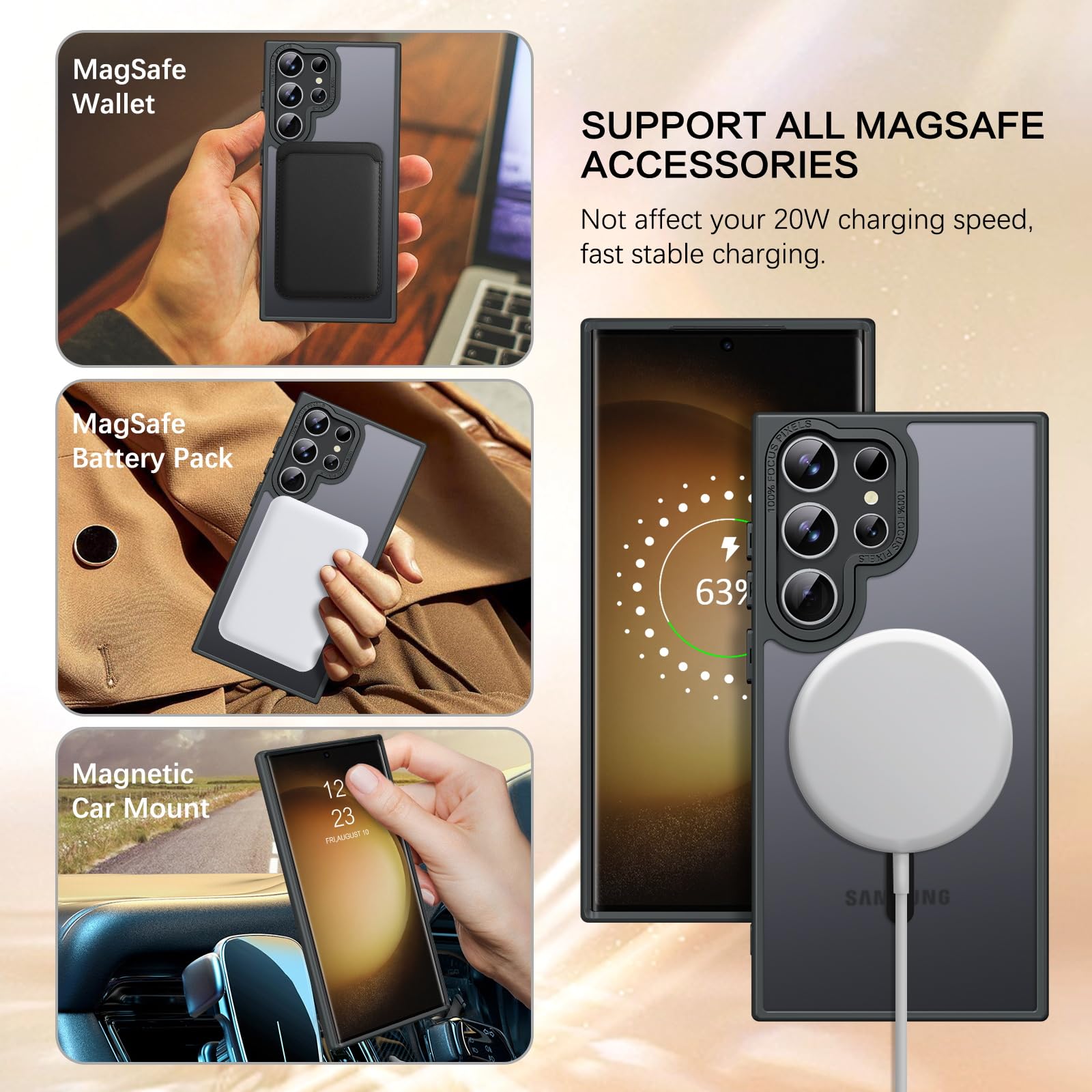 BENTOBEN Samsung Galaxy S23 Ultra Case [Compatible with Magsafe] Translucent Matte Magnetic Galaxy S23 Ultra Case Slim Thin Shockproof Women Men Phone Cases Cover for Samsung S23 Ultra 6.8