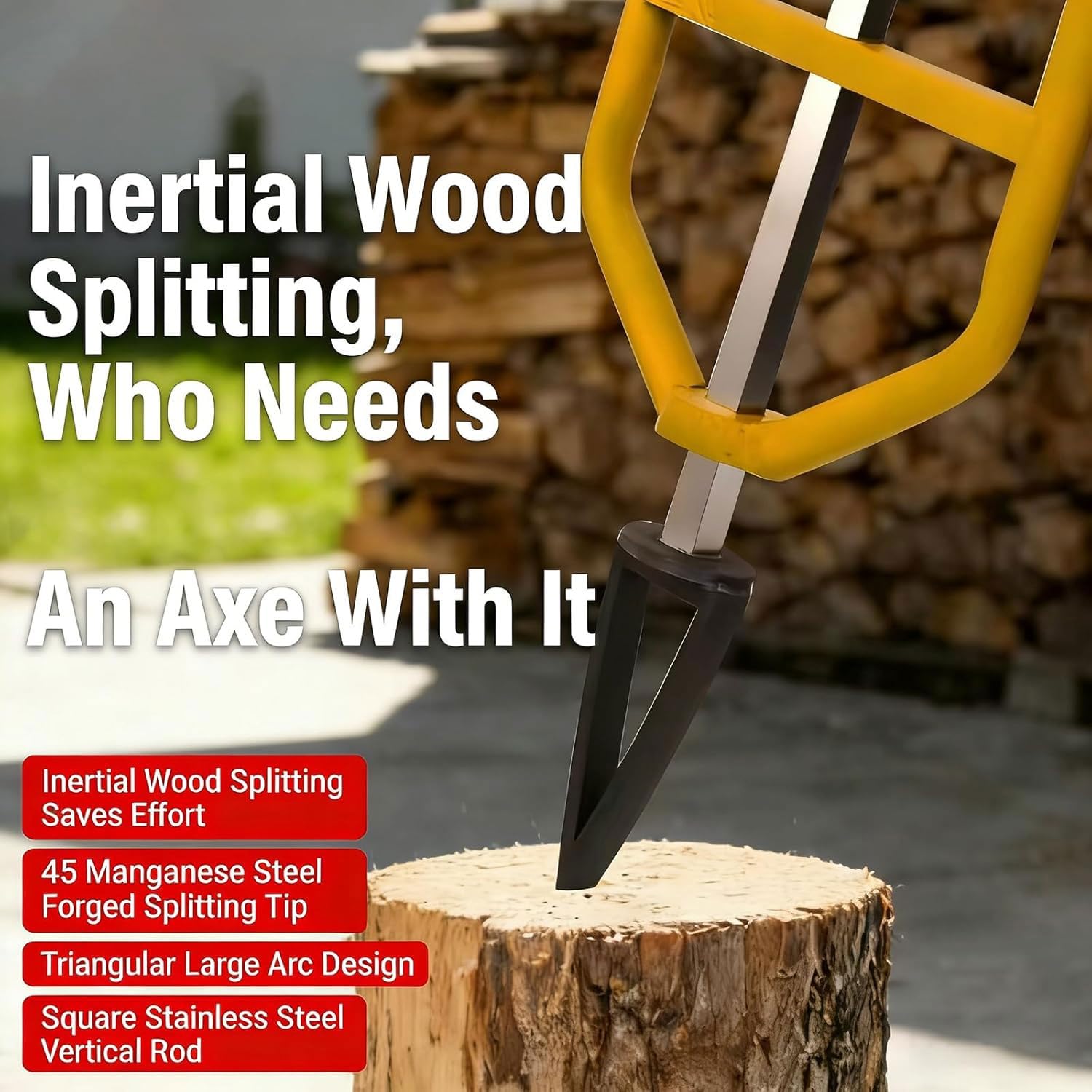 Fendeuse manuelle pour bois de chauffage avec arc triangulaire stable pour fendre efficacement le bois dans le jardin, le garage et la cabine