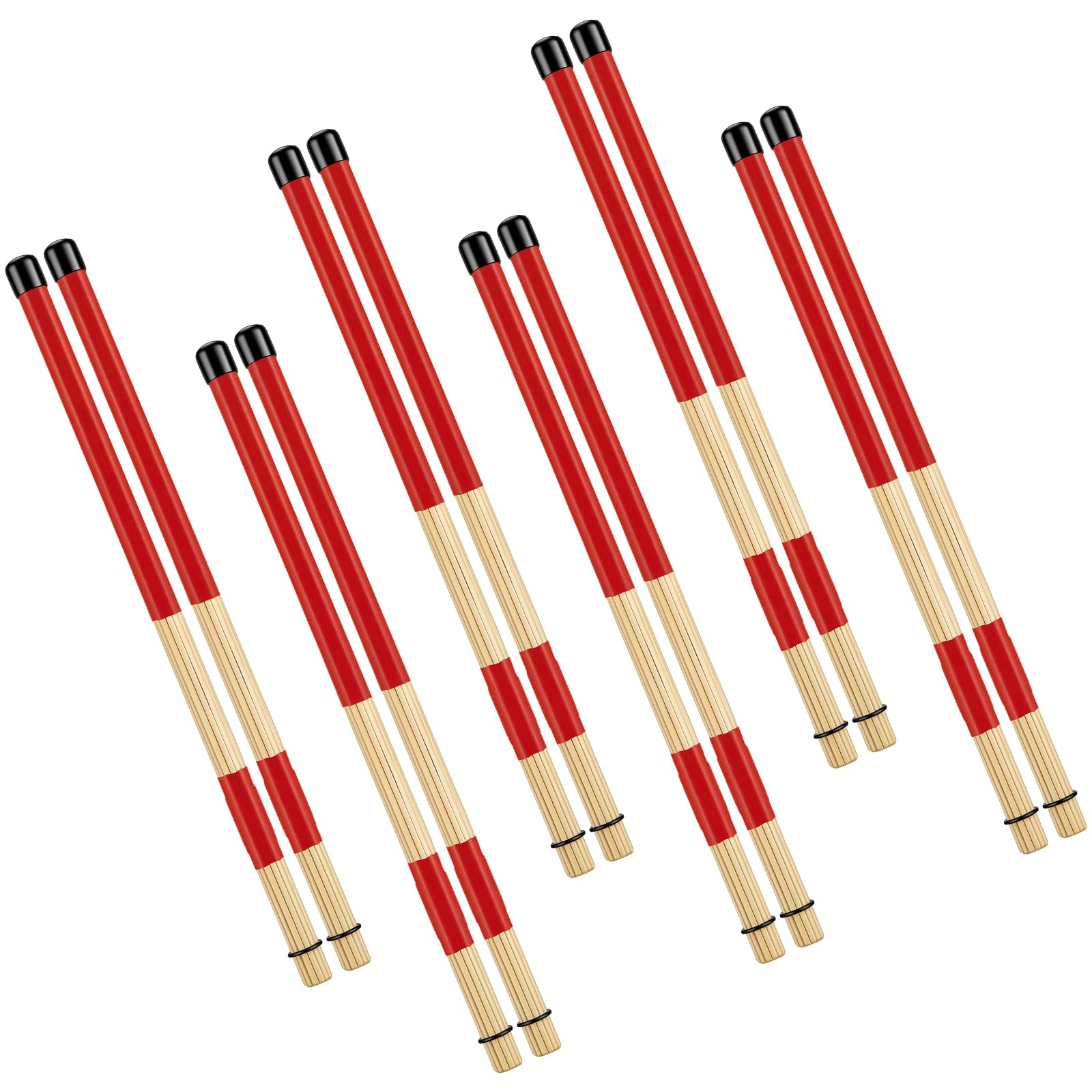 Konohan Lot de 6 paires de baguettes en bambou rouge | Rods Brosses de batterie, accessoire d'instrument de musique, performance folk jazz, débutant en musique