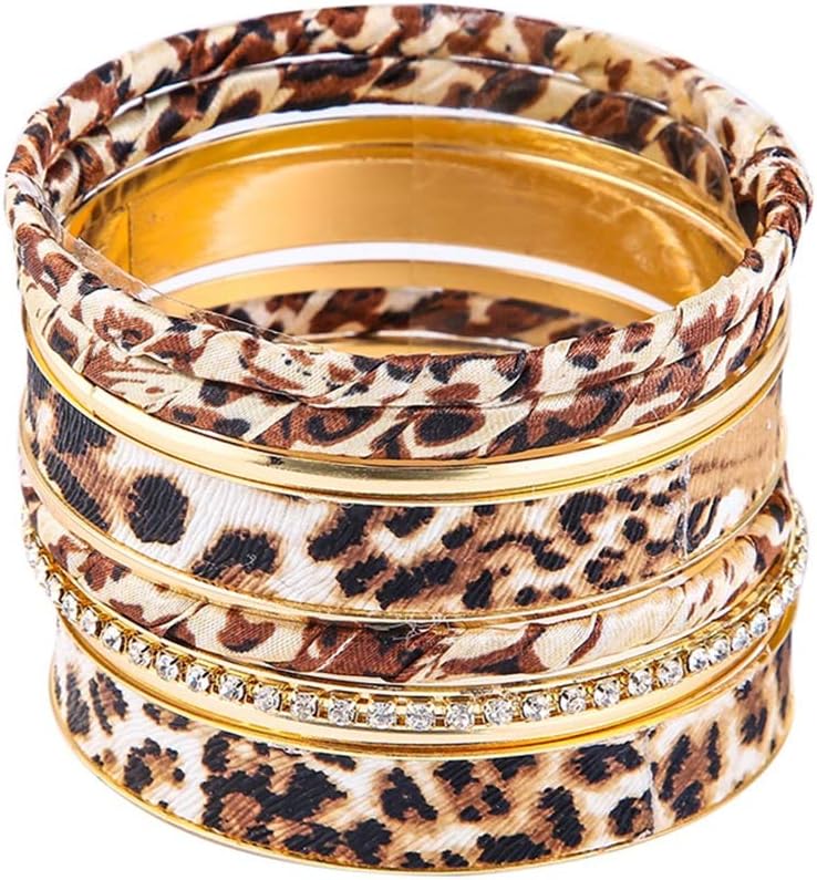 Juego de pulseras de leopardo moteado de 8 a 12 piezas, apilables para mujeres, pulseras indias multicapa punk envueltas en tono dorado, joyería llamativa