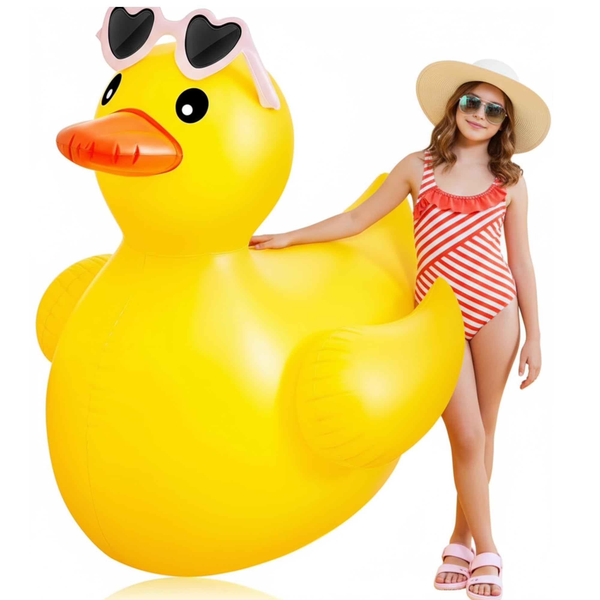 4 Feet Giant Inflatable Duck with Sunglasses Huge Funny Rubber Duck Large Blow up Ducks Inflatable Ducks Pool Float for Summer Beach Swimming Pool Party Decoration