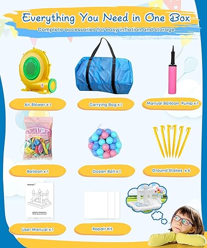 Miniatura 6 de Casa de rebote blanca con soplador, castillo inflable de 9 x 9 x 7 pies con tobogán y hoyo de bolas, decoración de fiesta de boda y casa de salto