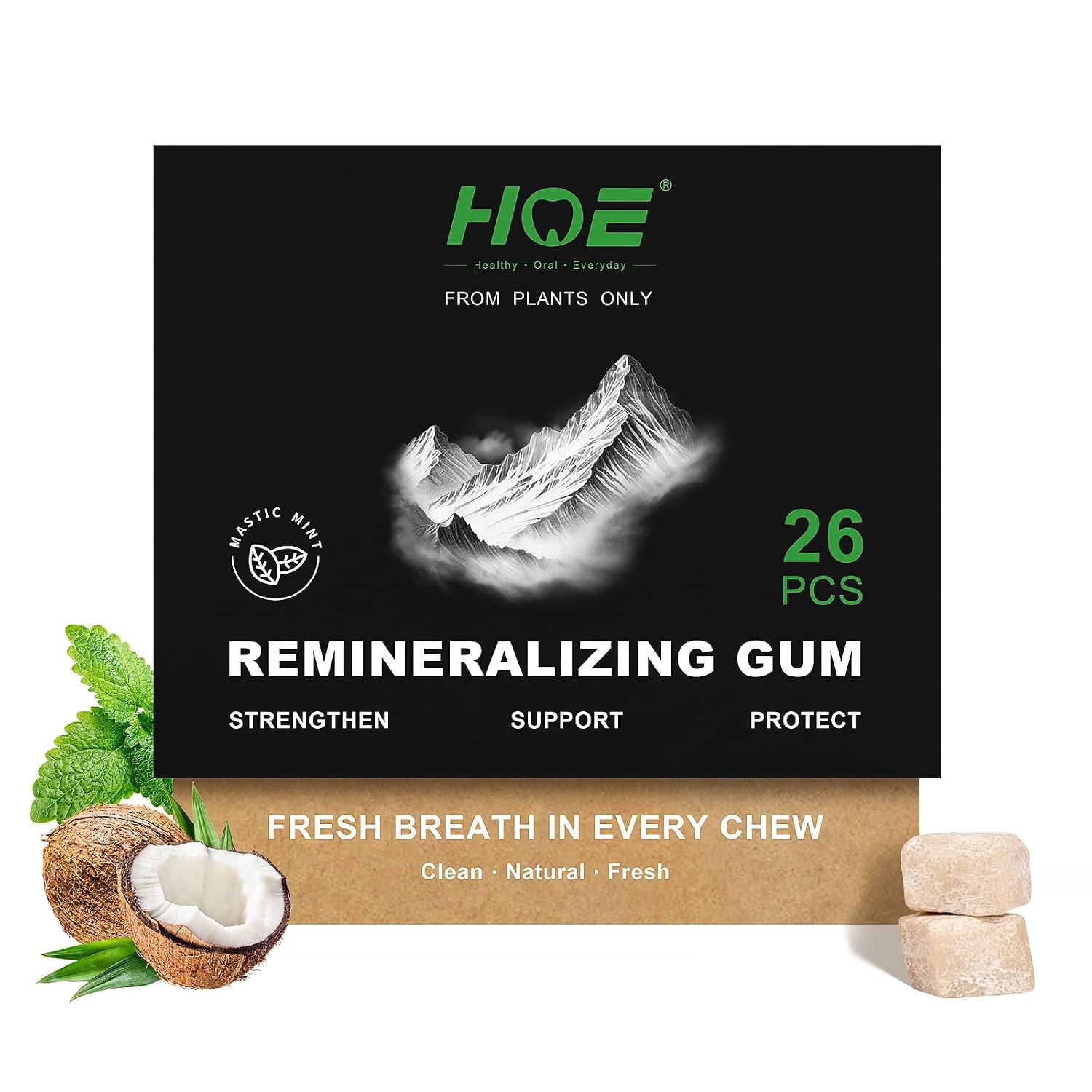 Remineralizing Gum with Nano Hydroxyapatite,hydroxyapatite gum,xylitol gum,Sugar-Free Xylitol Gum,Plastic-Free, Dye-Free, Aspartame-Free – Natural Base –26 Pieces, Mastic Mint (pack of 1)