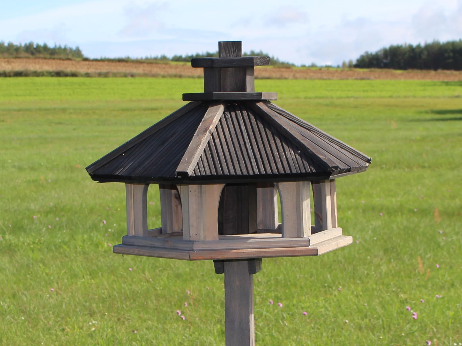 Vogelhäuschen, Vogelhaus aus Holz, Vogelhäuschen, Nistkasten, mit Ständer (Grau, L)