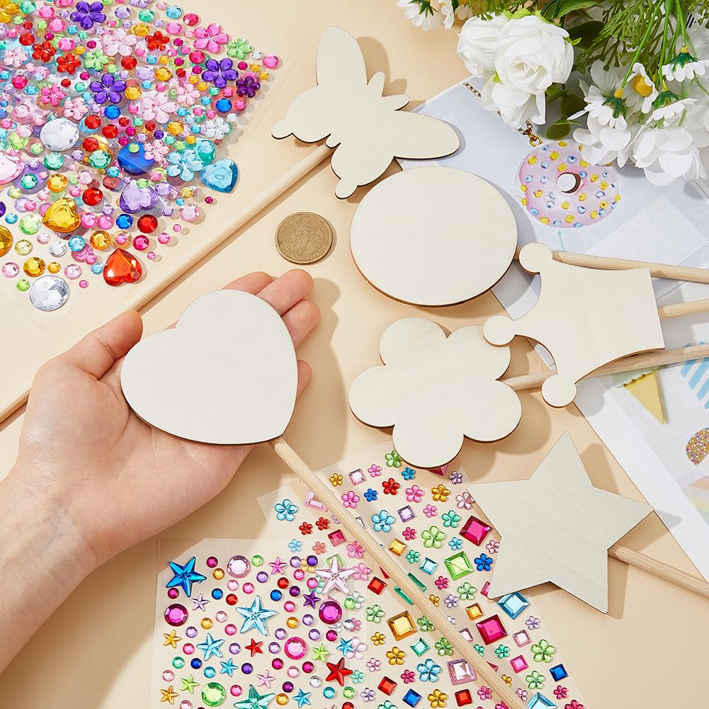 SUPERFINDINGS Princess Fairy Wands Kit Include 24Pcs 6 Styles Wooden Fairy Wands and 6 Gem Stickers Unfinished Wooden DIY Magical Crafts Princess Art Magical Show for Party Supplies - Image 3
