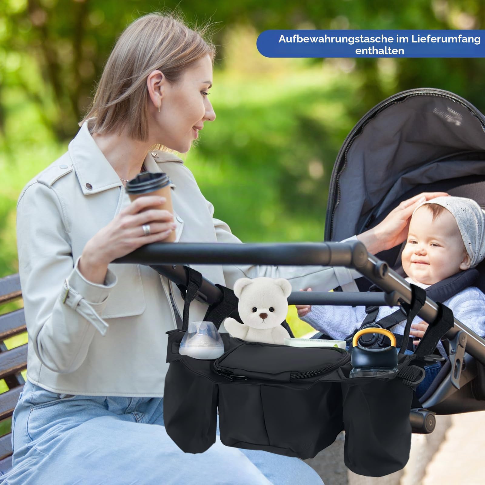 Buggy Board mit Sitz, Trittbrett für Kinderwagen Universal, Buggy Board für Alle Kinderwagen, mit Kinderwagen Organizer und Aufhängegurt, Kiddy Board für Kinder von 2 bis 6 Jahren (25 KG)