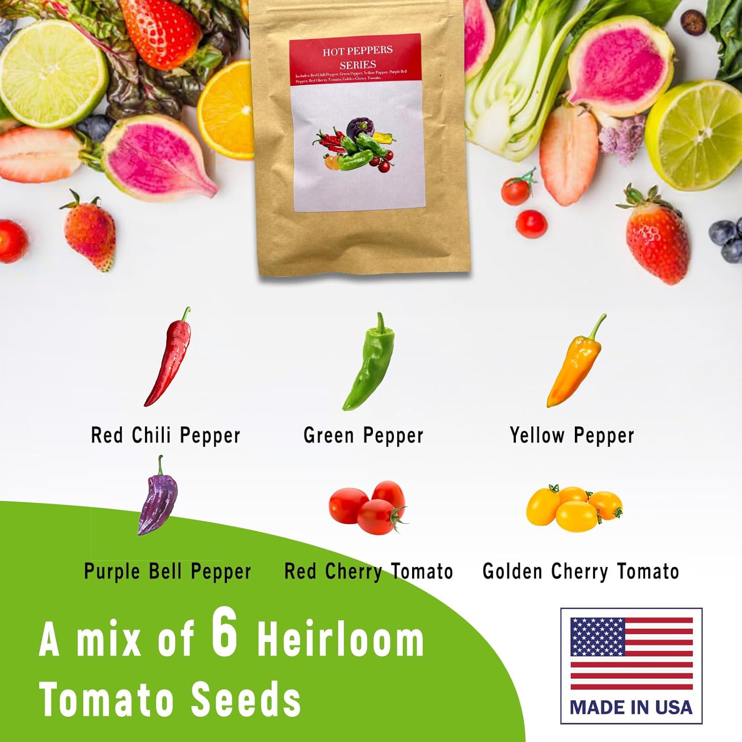 Red Heirloom Cherry Tomato Seed Pod Kit for AeroGarden, idoo with Red Heirloom/Golden Harvest Cherry Tomato and Red Chili/Green/Yellow/Purple Bell Pepper - Compatible with All Hydroponics (50-Pod)
