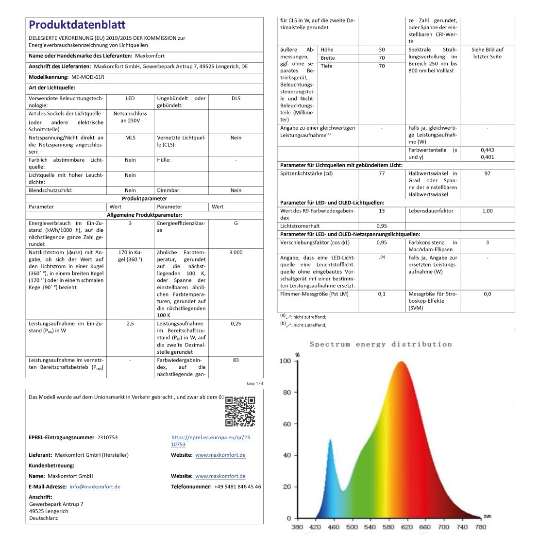 Maxkomfort LED Treppenbeleuchtung 230V Indirektes Licht Acryl-Seitenlicht Wandeinbauleuchte Eckig Schwarz Weiß Halo-Effekt 140lm Warmweiß 3000K Magnetisch für Schalterdose Ø 60mm - 6109 (weiß, eckig)