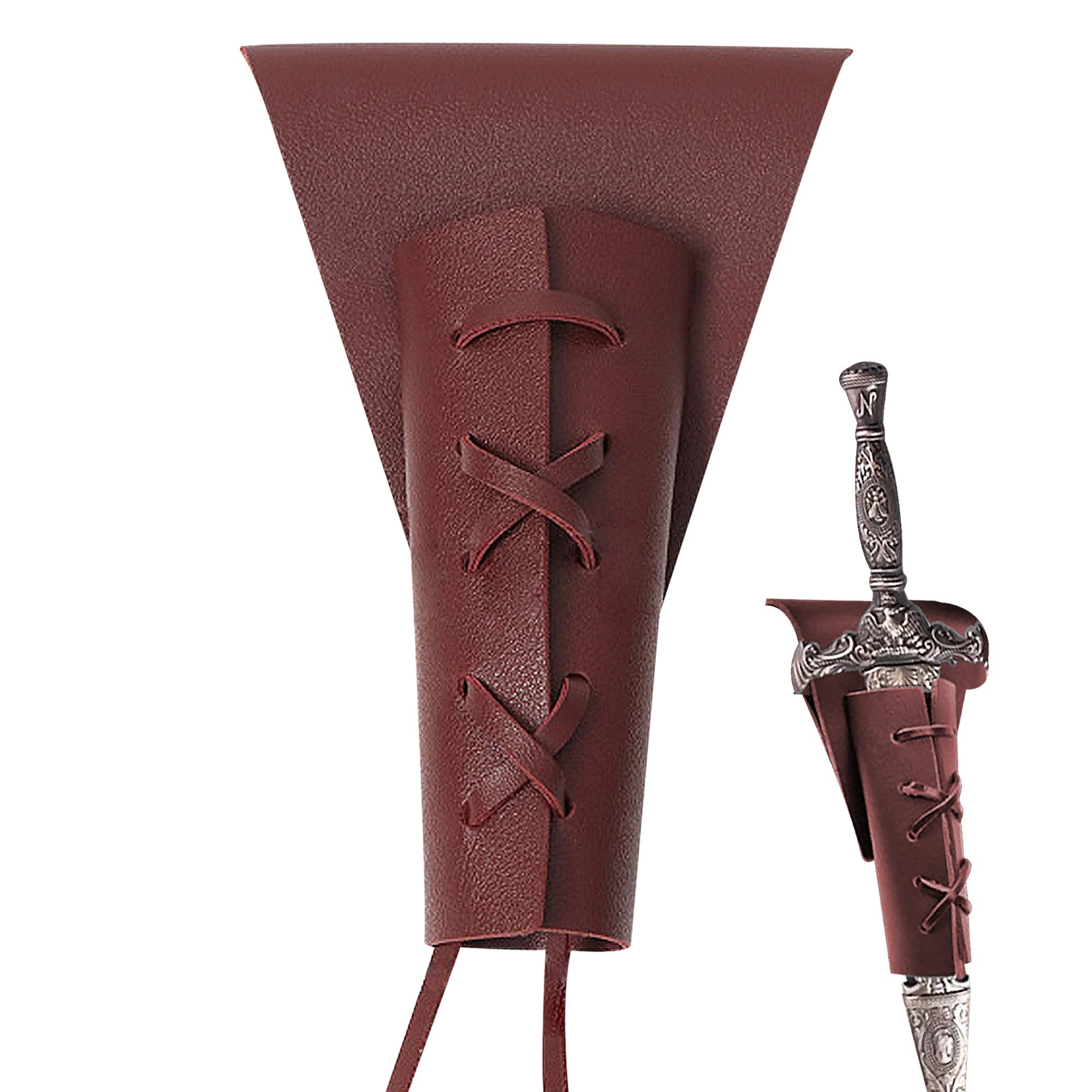 Simaixing Dagger Holder Sword Belt with Lacing, Medieval-Style Sword Frog, Adjustable Leather Sword Holster for Costume Cosplay, Belt Sheath Accessory and Renaissance Accessories (Burgundy)