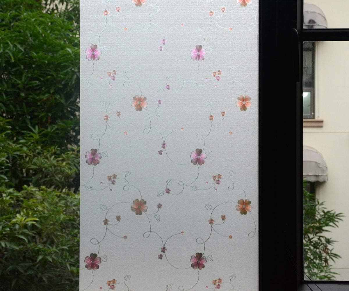 VSUDO 1 Roll 35.4" by 78.7" Static Cling Window Film for Privacy, Plum Blossom Pattern Window Tint for Home, Window Glass Sticker for Office (19.37 Sq. Ft Total)