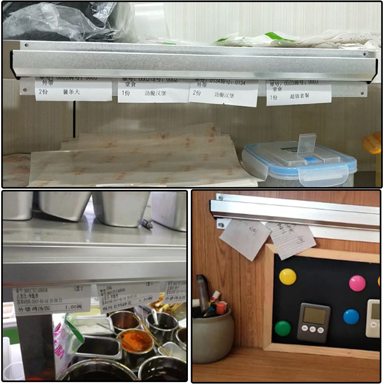 2 pièces Porte Bons de Commande à Billes en Alliage d'Aluminium Antirouille Support Bon de Commande Restaurant Installation Murale 30 cm pour Reçus, Chèques, Tab Grabber