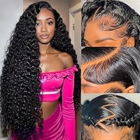 Vista 27 de Pelucas de encaje frontal de 13 x 4, cabello humano con cabello de bebé para mujeres negras, 220 % de densidad, encaje frontal transparente HD, onda