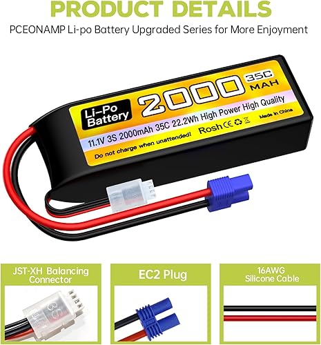 Miniatura 7 de sea jump 3S Lipo Batería 11.1V 2000mAh 35C con enchufe EC2 y cable de carga USB adecuado para RC coche, camión, barco, RC Quadcopter Aircraft,
