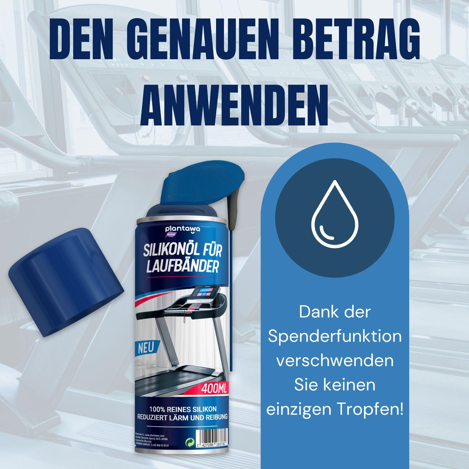 Plantawa Spray do bieżni 400 ml | Smar silikonowy bieżni. Idealny do siłowni, bieżni domowej. Precyzyjne zastosowanie. Nadaje się do wszystkich bieżni.