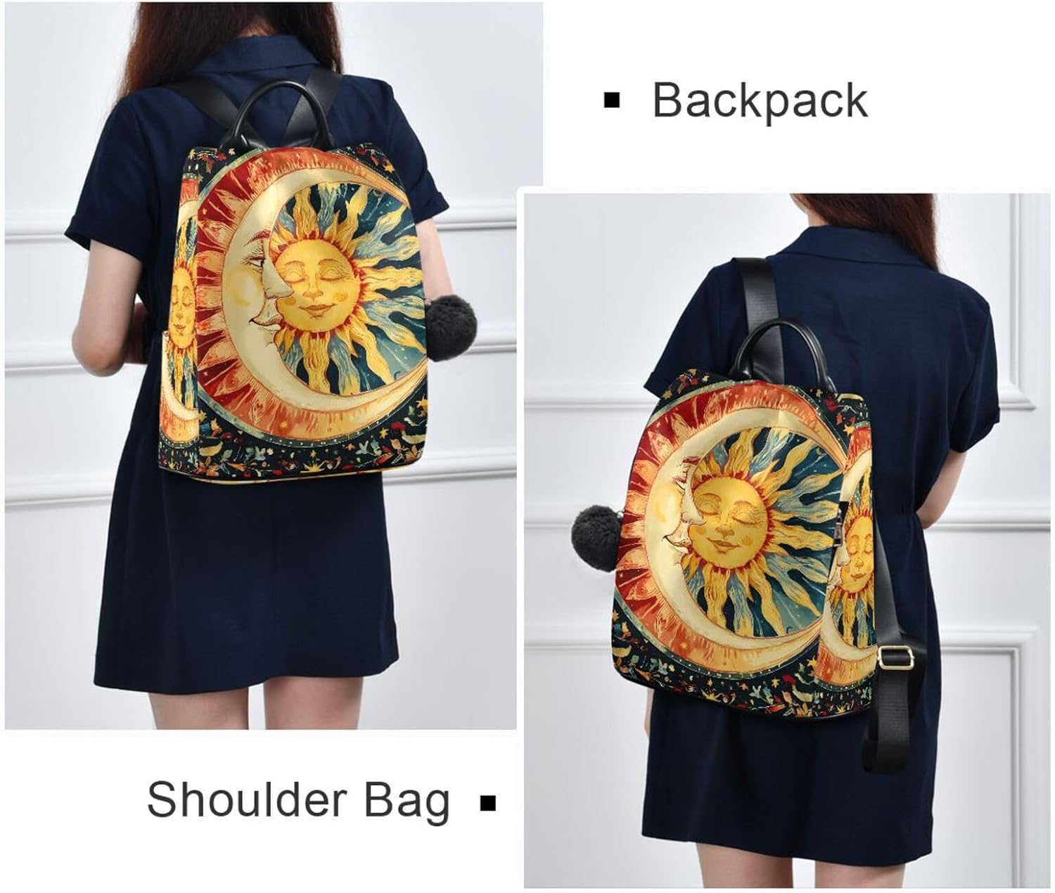 ALAZA Sun Moon Face Backpack Purse for Women Anti Theft Fashion Back Pack Shoulder Bag