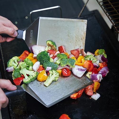 Miniatura 10 de HULISEN Espátula grande de acero inoxidable para parrilla  Espátula de metal resistente de 6 x 5 pulgadas con bordes de corte accesorios para