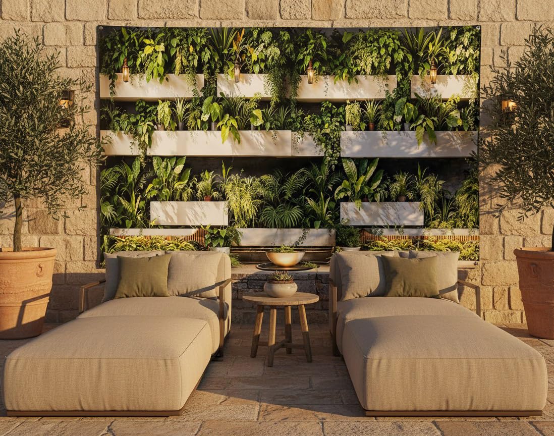 Sabrikas Let Your Creative Spirit Run Free Green Lush Plant Vertical Garden Wall Mural Curtain – Modern Living Wall Art, Outdoor Fence Panel, Decorative Tapestry, Contemporary Garden Decor, Botanical Design, Wall Backdrop, Luxury Home Art