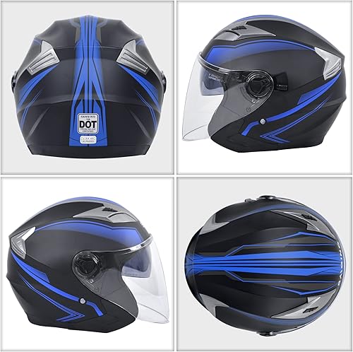 Miniatura 3 de Casco de motocicleta, casco de motocicleta para adultos, doble visera, personalidad de moda para hombres y mujeres, aprobado por DOT (M, azul)