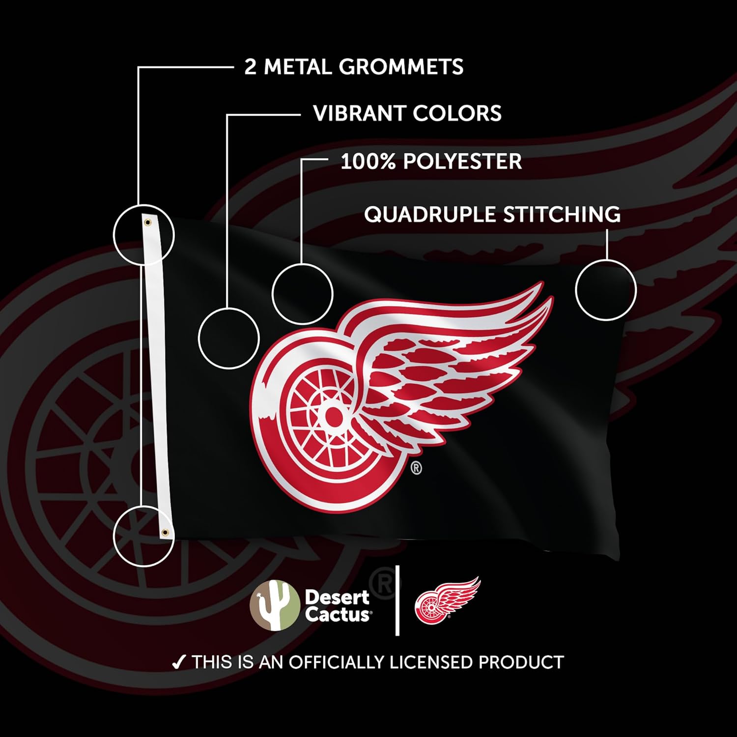 Desert Cactus Detroit Red Wings Flag NHL 100% Polyester Indoor Outdoor 3x5 feet National Hockey League Team (Design #2) - Image 4