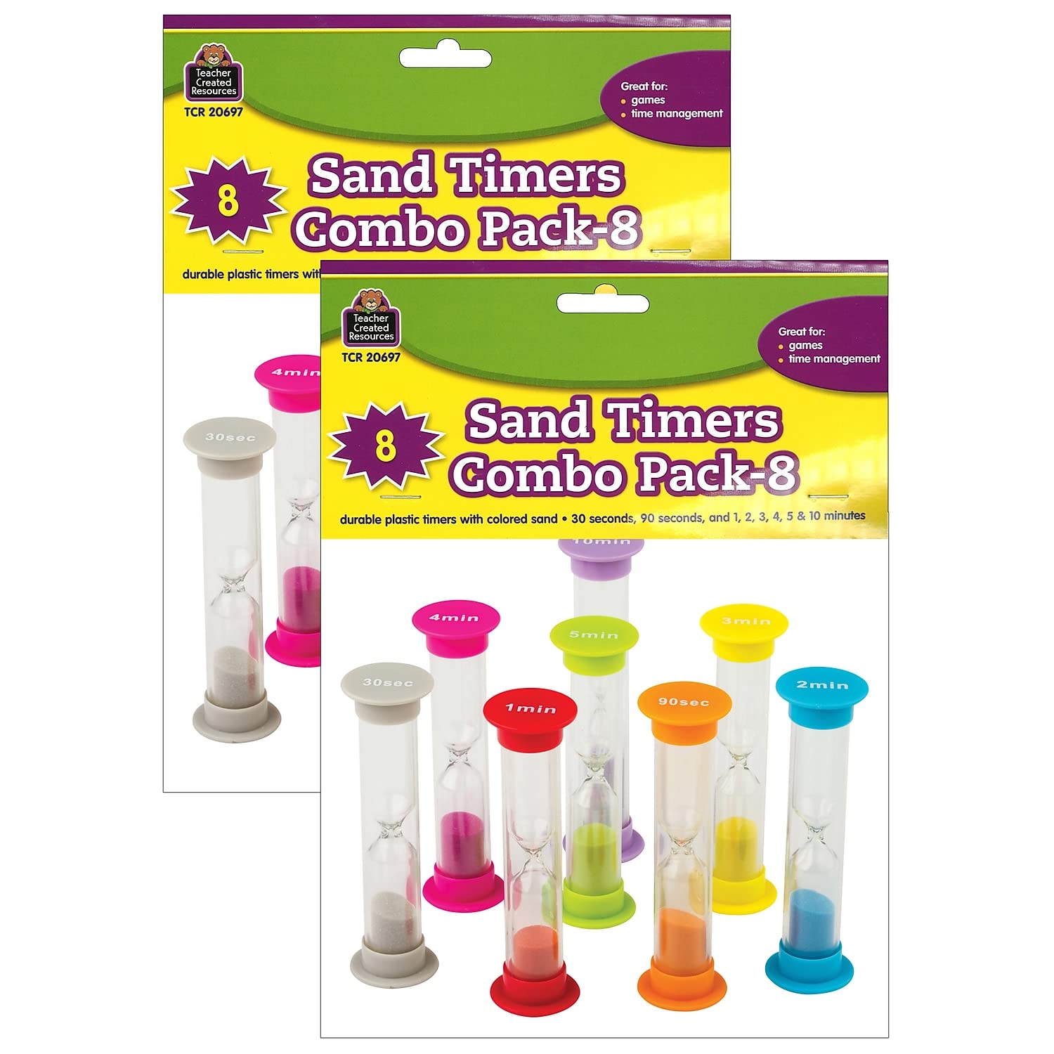 Teacher Created Resources® Small Sand Timers Combo, Assorted Colors & Times, 8 Per Pack, 2 Packs