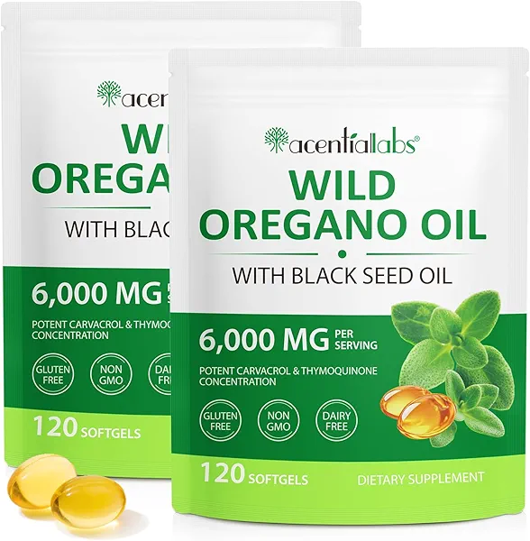 Oil of Oregano Softgels 6000mg, 2 in 1 Formulated with Black Seed Oil 200mg, Immune Support, Oregano Oil Capsules Organic, Natural Defense Supplement, Non-GMO, Easy to Swallow, 240 Softgels