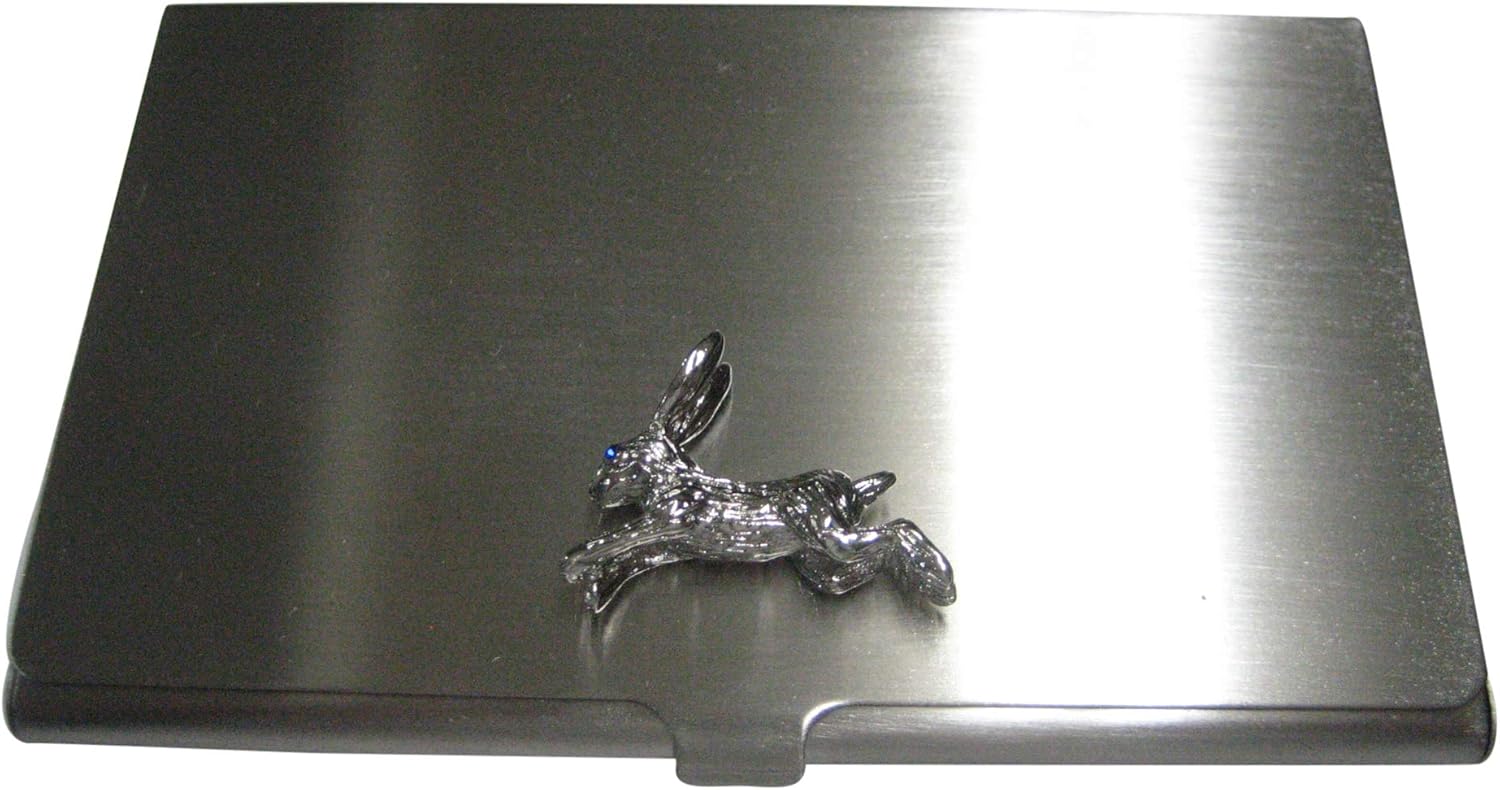 Kiola Designs Silver Toned Textured Running Rabbit Business Card Holder