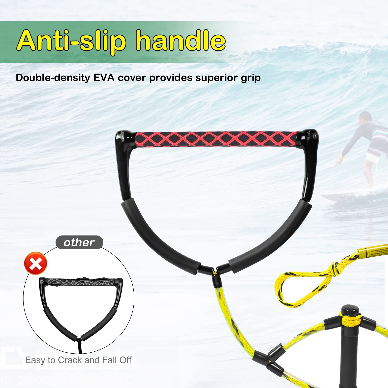 Corde De Remorquage Pour Wakeboard Avec Poignée EVA – 22,9 M, Alu 38 Cm, Flotteur Haute Densité, Idéale Ski Nautique