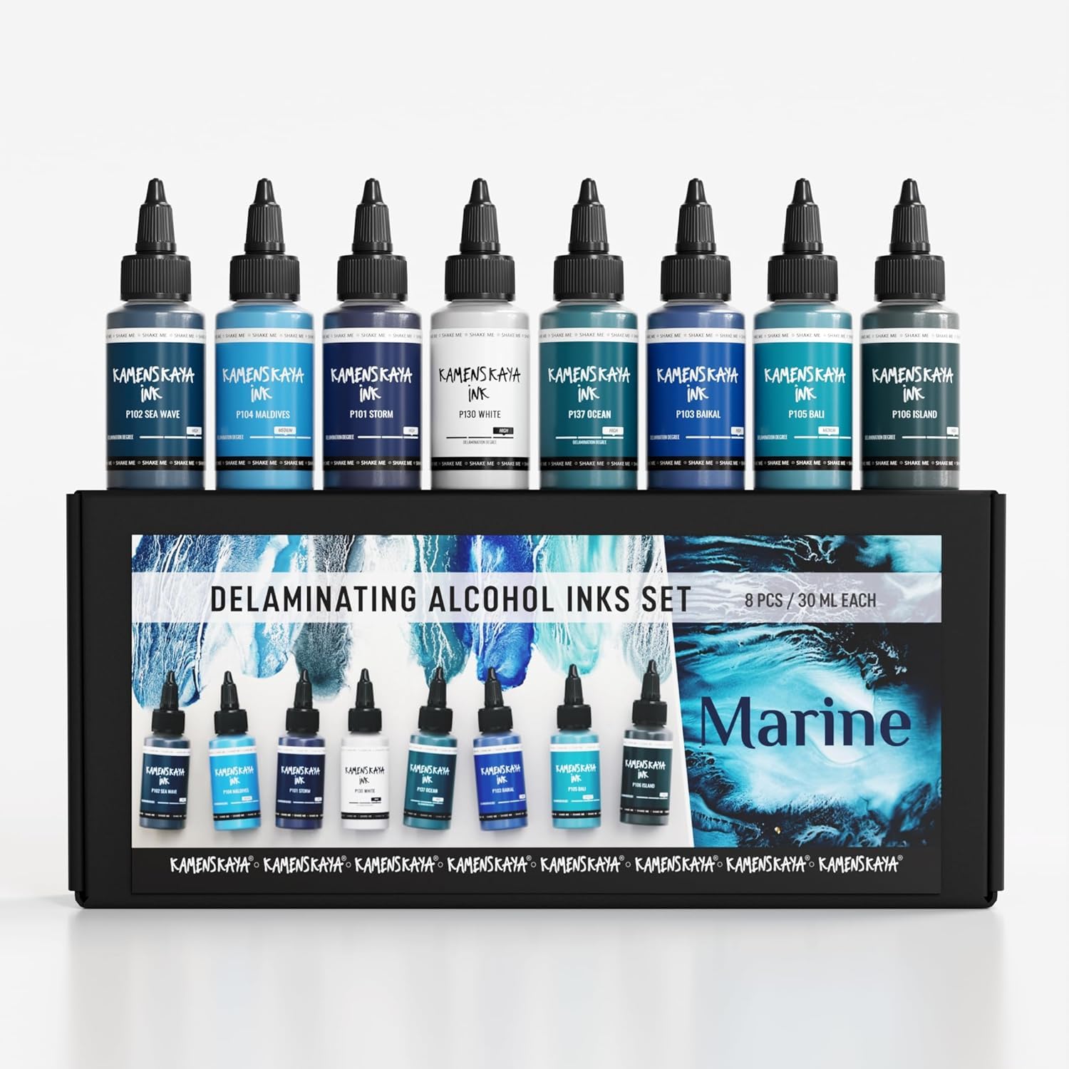 KAMENSKAYA Encres à délamination à l'alcool - Ensemble d'encres à délamination 'Marine' - 8 pcs. 30 ml (1 Fl Oz) chacune