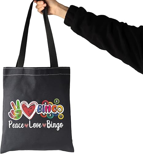 Miniatura 4 de JXGZSO Bingo Caller Bag Lucky Bingo Bolsa Cosmética Paz Amor Bingo Bolsa De Compras Divertido Jugador De Bingo Casino Amante Regalo