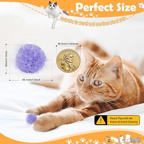 Miniatura 2 de DF DUALFERV 60 bolas de pompones para gatos, juguetes interactivos para gatos, bolas brillantes para gatos, extra grandes y peludas para ejercicio y