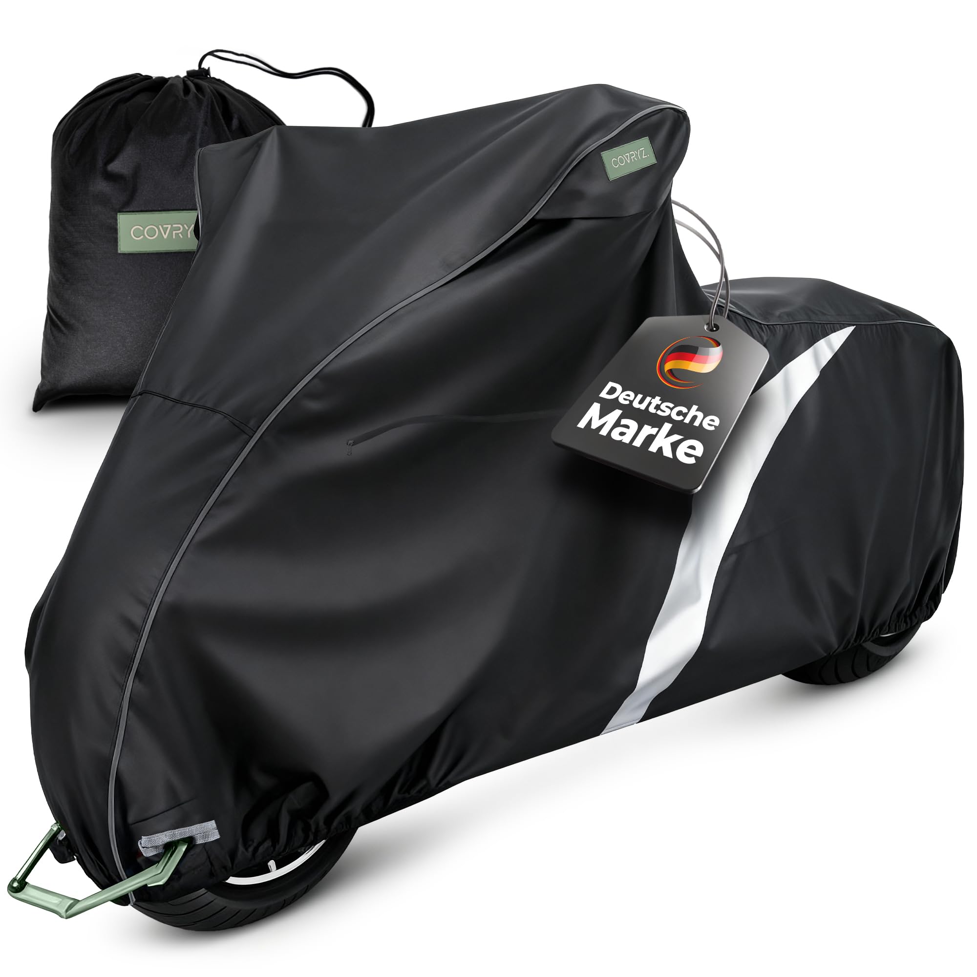 Motorrad Abdeckplane wasserdicht [reiß- und Winterfest] Motorradabdeckung | Abdeckhaube | Plane Wasserdicht für Indoor & Outdoor | UV- Motorradschutz für Bikes & Roller | Motorcycle Cover | COVRYZ