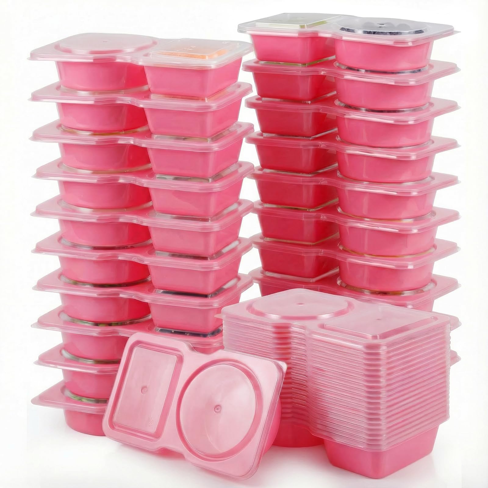 Woobroo Pink 40 Pack Double Compartment Condiment Containers Reusable Snack Containers With Lids - Leakproof Bento Box Style Snack Pots With Compartments For Portion Control（Pink）