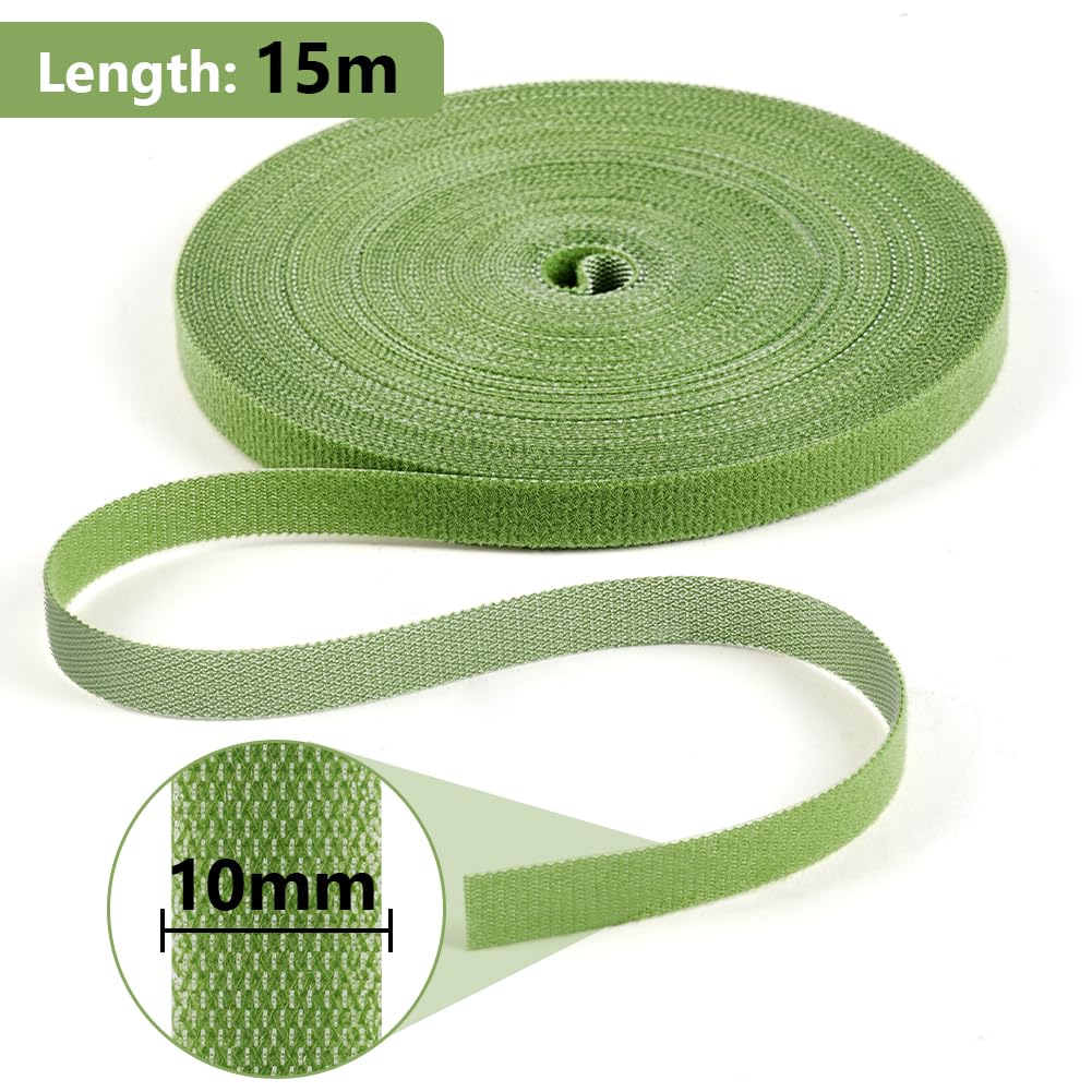 Fascette per piante 15m x 10mm, nastro da giardino verde riutilizzabile, autoadesivo, per arrampicata e gestione dei cavi