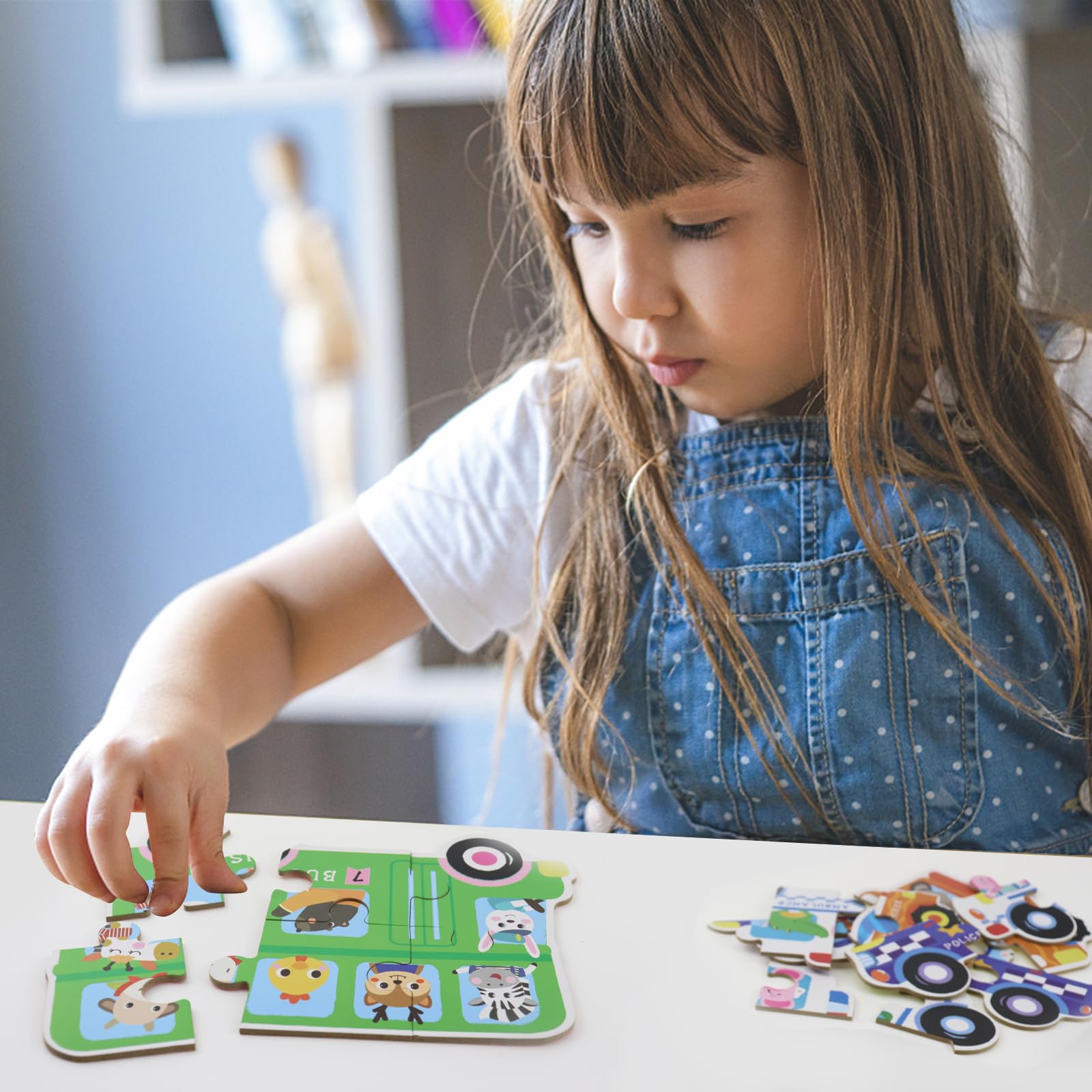 Atoylink Steckpuzzle Holzauto - 6 Fahrzeuge Montessori Spielzeug 3-6 Jahre